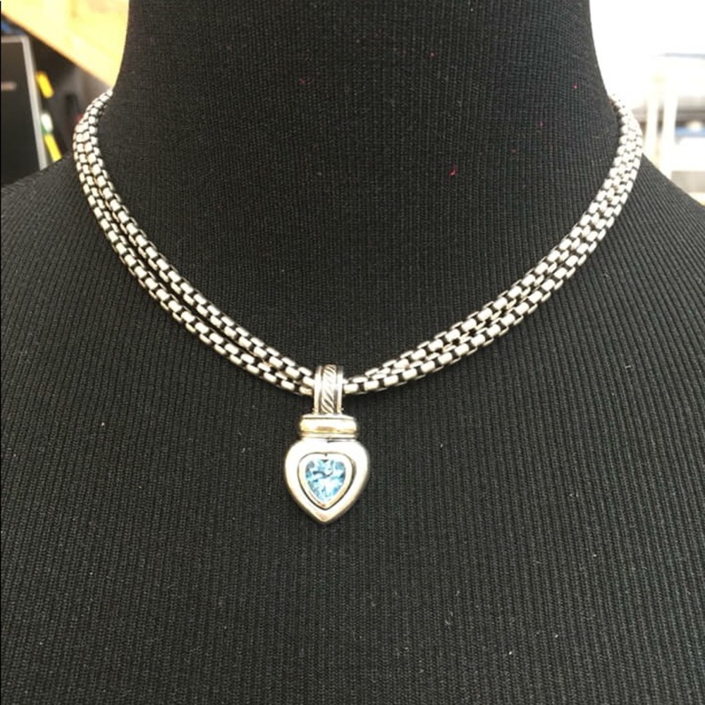 David Yurman aquamarine heart necklace 32” chain